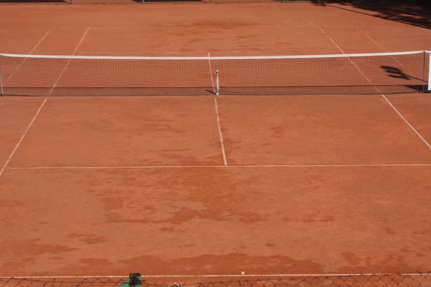 istock Tennis clay court with net 804449610