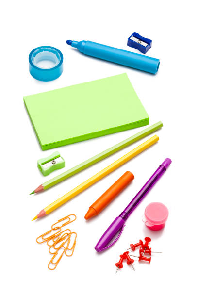 istock Raibow colored office or school supplies on white background 804487498