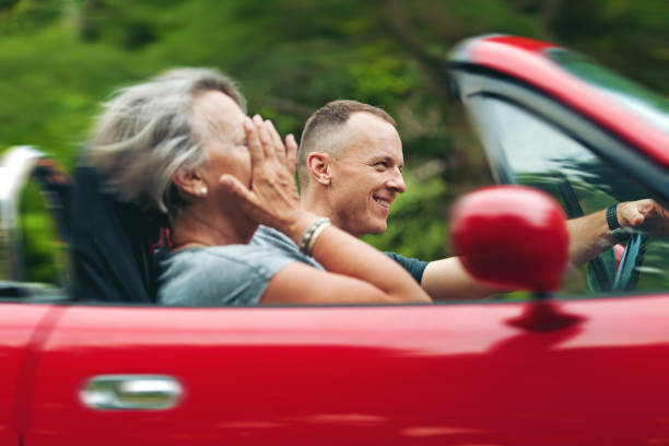 istock Mother and son in a convertible 804495742