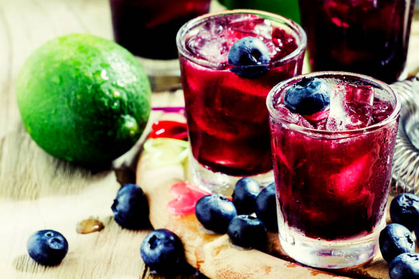 istock Cold drink with blueberry, lim and ice, selective focus 804504168
