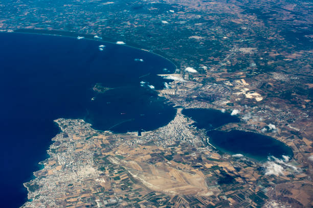 Aerial View Taranto City Panorama, Aerial View, High Up, Taranto, Italy , Camera Location 40° 21' 18.12" N 17° 30' 6.642" E taranto stock pictures, royalty-free photos & images