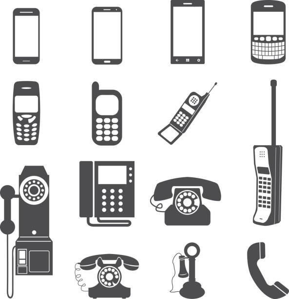 電話アイコン セットの進化。 - vintage telephone点のイラスト素材／クリップアート素材／マンガ素材／アイコン素材