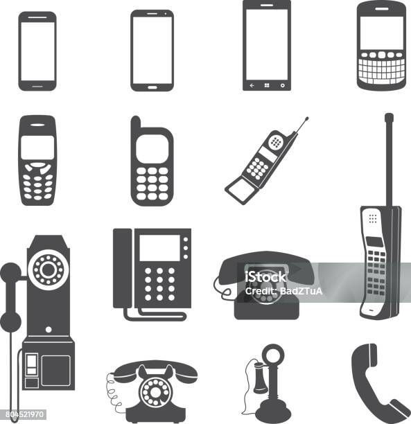 Evolution Of Telephone Icon Set Stock Illustration - Download Image Now - Telephone, Mobile Phone, Old
