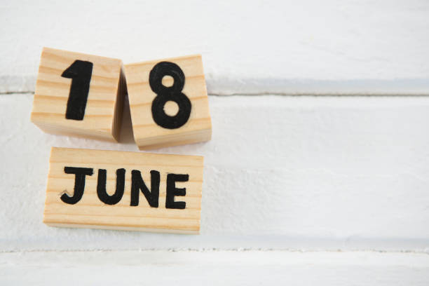 istock Overhead view of wooden calender on table 804529354