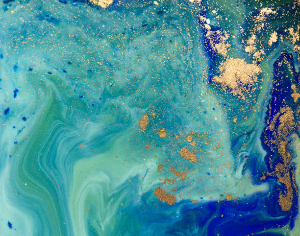 istock Marbled blue, green and golden abstract background. Liquid marble pattern. 804529568
