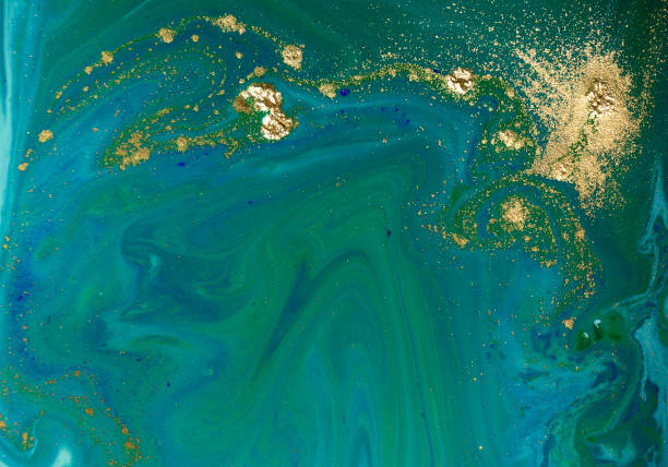 istock Marbled blue, green and golden abstract background. Liquid marble pattern. 804529766
