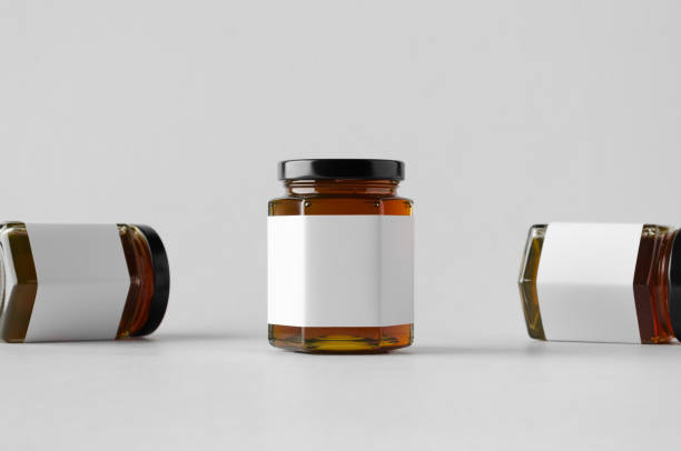 istock Honey Jar Mock-Up - Three Jars. Blank Label 804543930