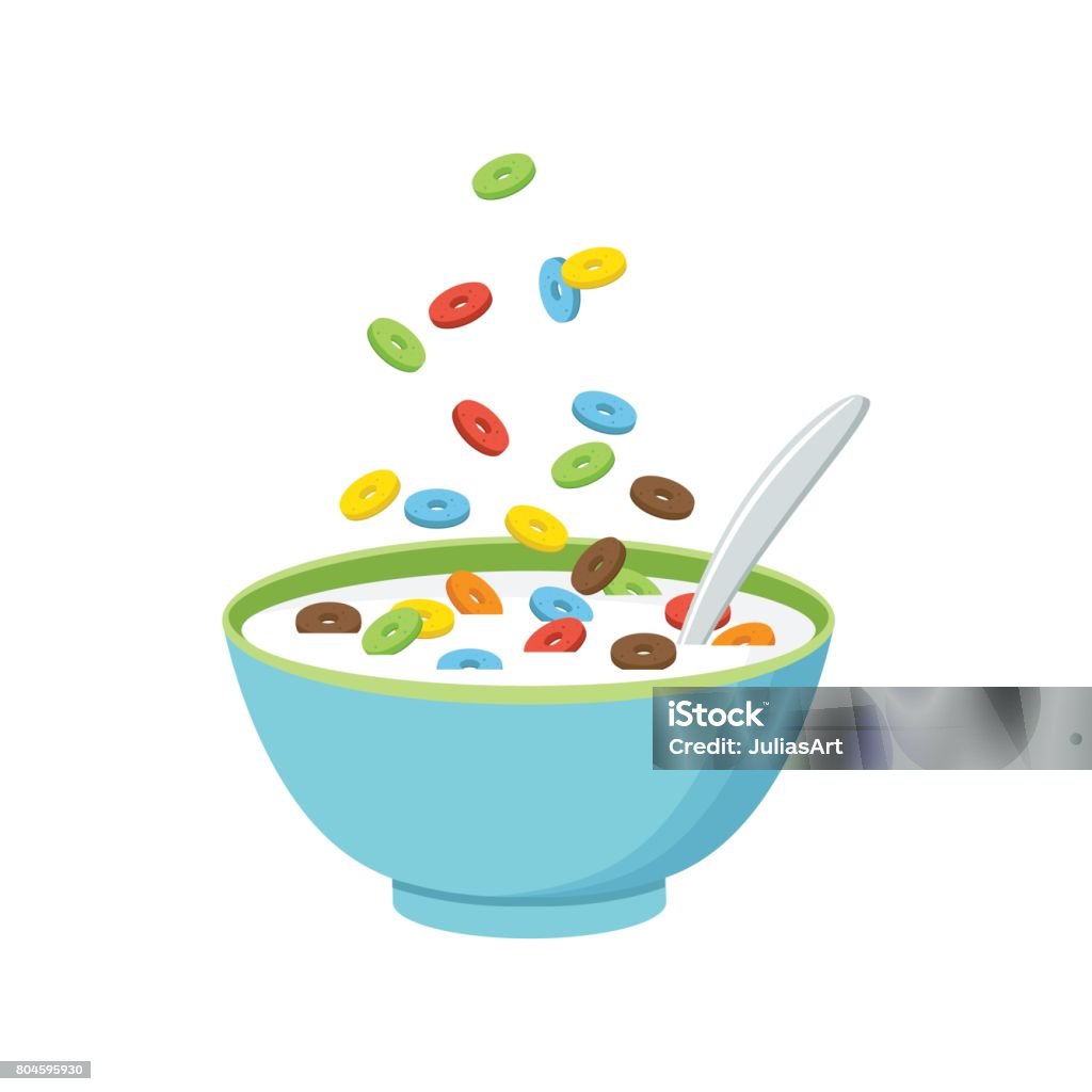 Cereal bowl with milk, smoothie isolated on white background. Concept of healthy and wholesome breakfast. Vector illustration Vector illustration. Cereal bowl with milk, smoothie isolated on white background. Concept of healthy and wholesome breakfast. Cereal Plant stock vector