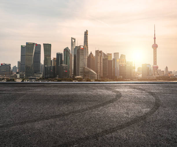 Urban Asphalt Road Urban Asphalt Road shanghai world financial center stock pictures, royalty-free photos & images