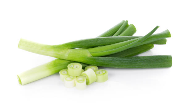 istock Green Japanese Bunching Onion on white background 804616026