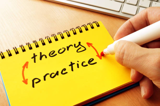istock Words theory and practice connected by arrows. 804619752