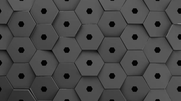 istock metallic displaces hexagons background.3d illustration render. 804641594