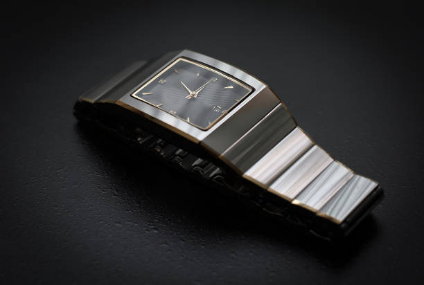 istock Men's watch on black background. 804649266
