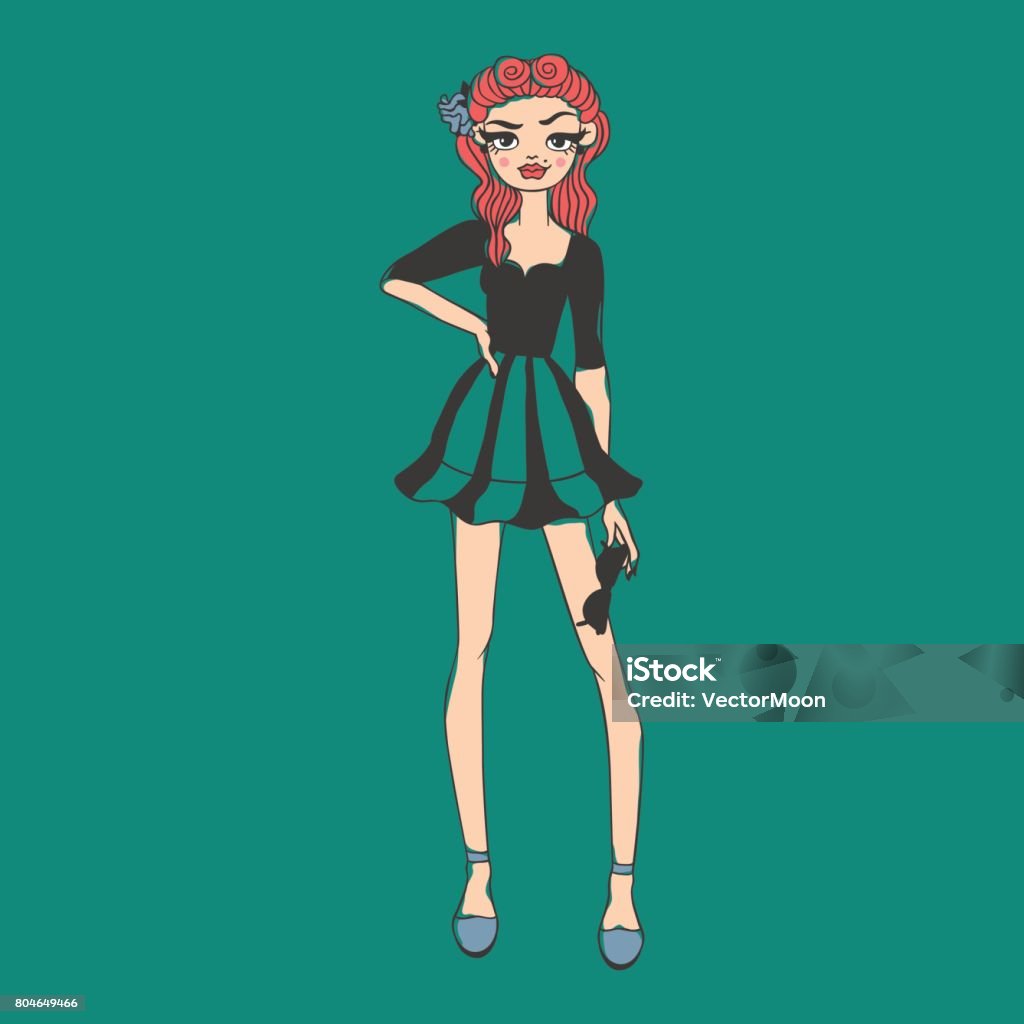 Fashion look girl beautiful girl woman female pretty young model style lady character vector illustration Fashion look girl beautiful girl woman female pretty young model style lady character glamour cute vector illustration. Attractive dress lifestyle sketch person. Adult stock vector