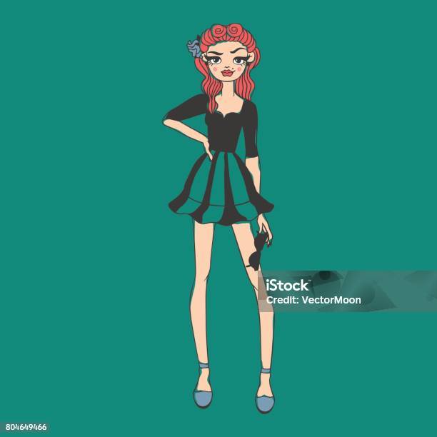 Fashion Look Girl Beautiful Girl Woman Female Pretty Young Model Style Lady Character Vector Illustration Stock Illustration - Download Image Now