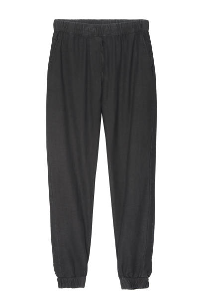 istock Black cotton linen textile pants isolated on white 804649626