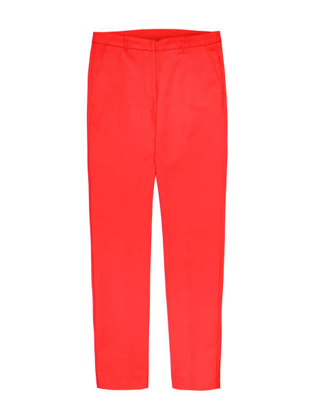 istock Ladies red textile trousers isolated on white 804649720