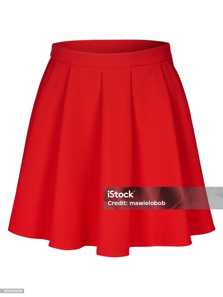 Red flounce skirt on invisible mannequin isolated on white Skirt Stock Photo