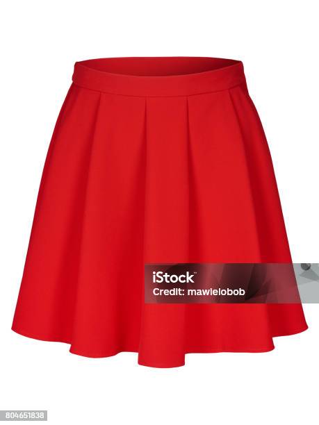 Red Flounce Skirt On Invisible Mannequin Isolated On White Stock Photo - Download Image Now