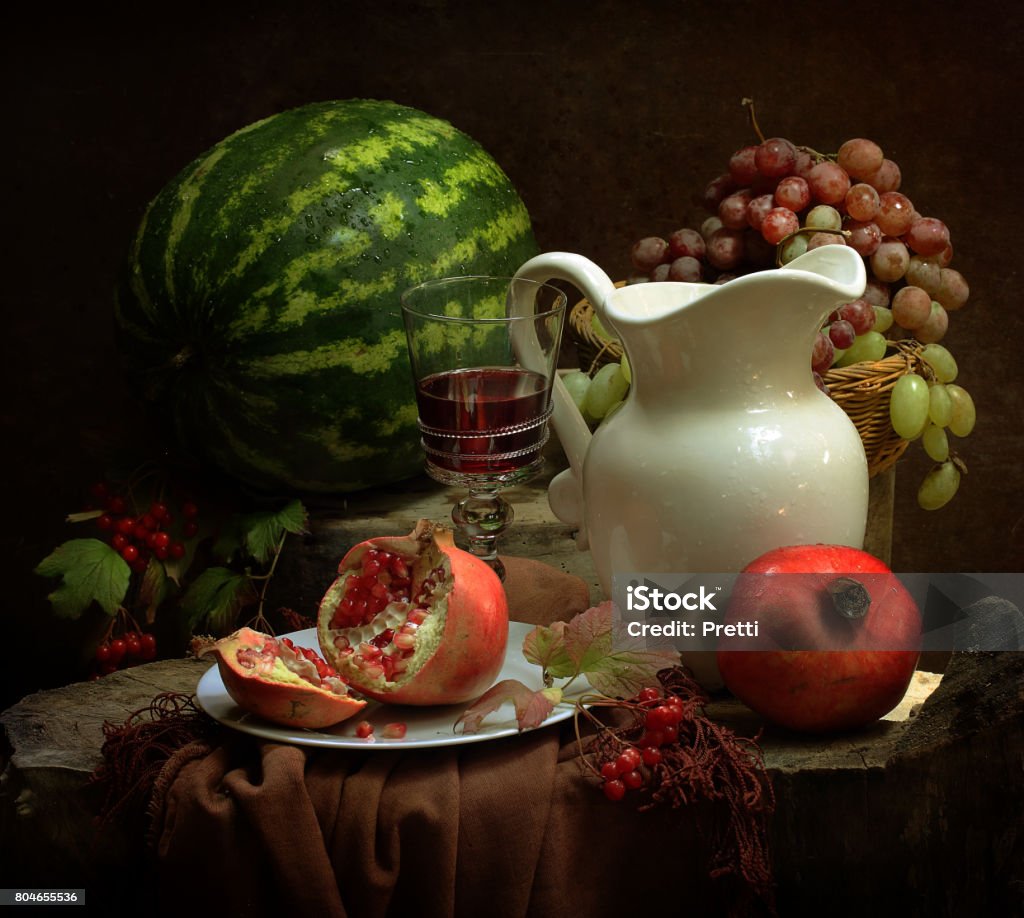 Still life with watermelon and pomegranate Still Life Stock Photo