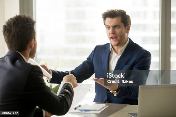 Businessmen Arguing At Workplace Deal Failure Breaking Contract Unacceptable Terms Stock Photo - Download Image Now