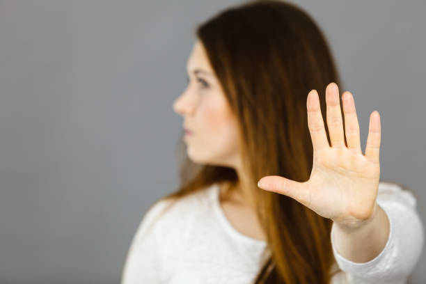 istock Angry apodicticity woman showing stop with hand 804684764