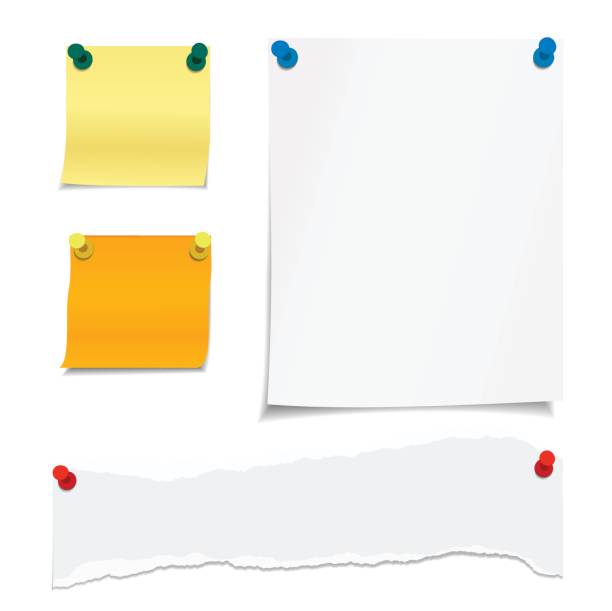 벡터 핀 빈 종이 및 텍스트 위한 공간을 가진 그림자의 설정 - adhesive note letter thumbtack reminder stock illustrations