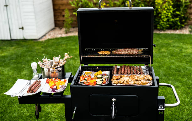 istock Delicious grilled meat and prawns with various of vegetable 804702150