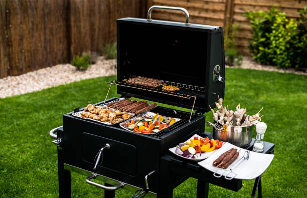 istock Delicious grilled meat and prawns with various of vegetable 804705200