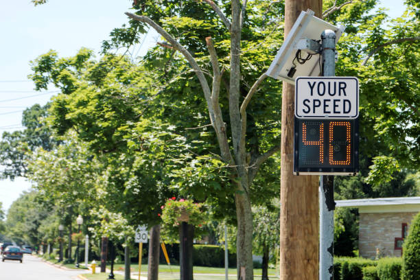 speed limit radar shows your speed - speeding ticket imagens e fotografias de stock