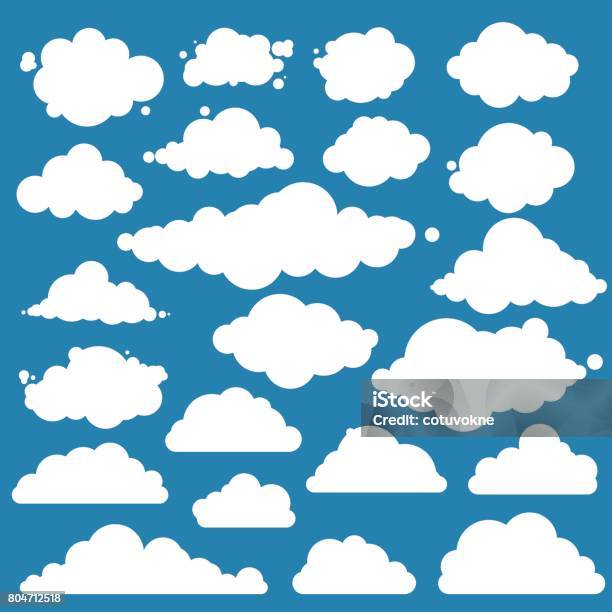 Legen Sie Für Blauen Himmel Verschiedenen Wolken Flache Grafik Vektorelemente Stock Vektor Art und mehr Bilder von Blase - Physikalischer Zustand