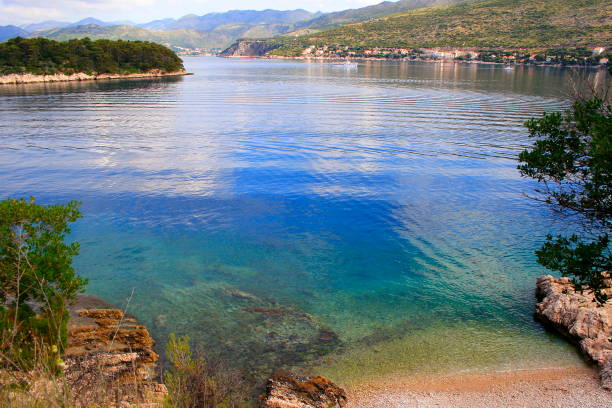 Idyllic Croatia turquoise Adriatic sea, turquoise translucent beach, Elafiti islands (  Kolocep, Sipan and Lopud ) panorama – Dalmatia, Croatia Idyllic Croatia turquoise Adriatic sea, turquoise translucent beach, Elafiti islands (  Kolocep, Sipan and Lopud ) panorama – Dalmatia, Croatia dubrovnik lopud stock pictures, royalty-free photos & images