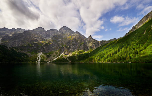 Panoramic view of Morskie Oko lake, Carpathian Mountain Range, Tatra, stock photo