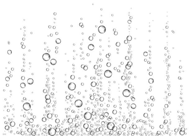 Underwater fizzing air bubbles on white  background. Underwater fizzing air bubbles on white  background. Fizzy sparkles in water, sea, aquarium, ocean. Effervescent drink. Undersea vector texture. champagne bubbles stock illustrations