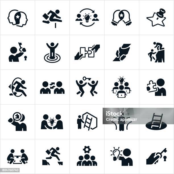 Business Solutions Icons Stock Illustration - Download Image Now - Icon Symbol, Connection, Light Bulb