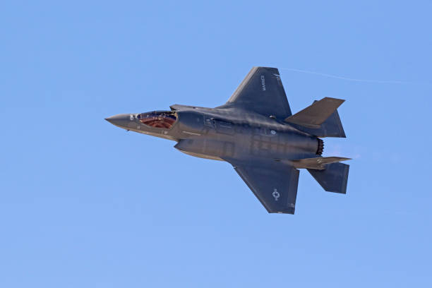 US Air Force Lockheed Martin F-35 Lightning II stealth multirole combat aircraft with open bomb bays flying during the Sanicole Evening Air Show. Sanicole, Belgium - September 10, 2022