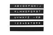 Embossed alphabet on black plastic tape