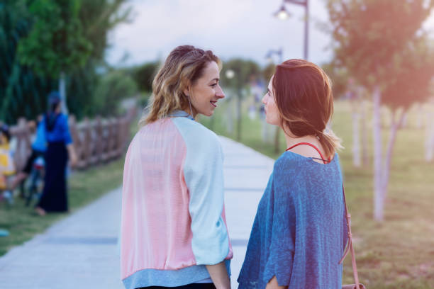 istock Two girls having nice time at park 804783006