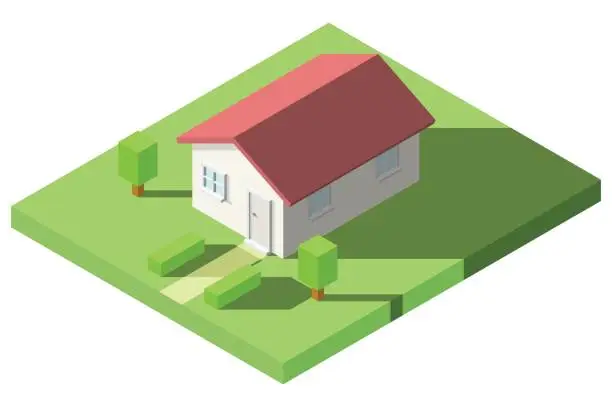 Vector illustration of Vector Isometric of House on the grass with garden for Icon, Infographic design.