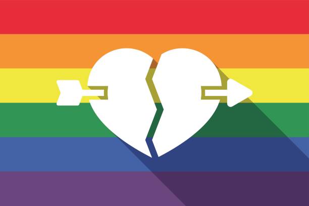 istock Long shadow gay pride flag with  a broken heart pierced by an arrow 804827092