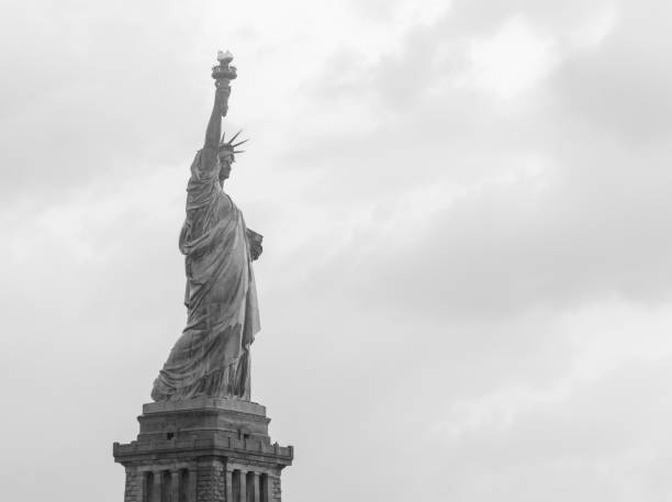 Statue of Liberty on Liberty Island in New York Harbor in New York City in the United States - black and white version