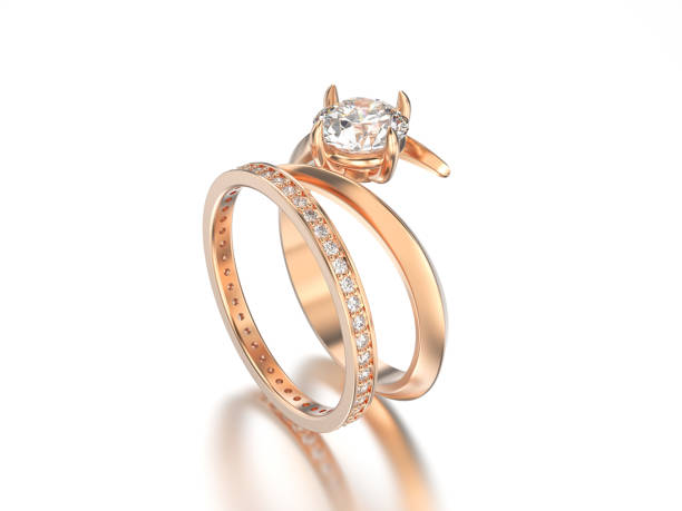 istock 3D illustration isolated rose gold matching band set rings with diamonds with shadow 804844182