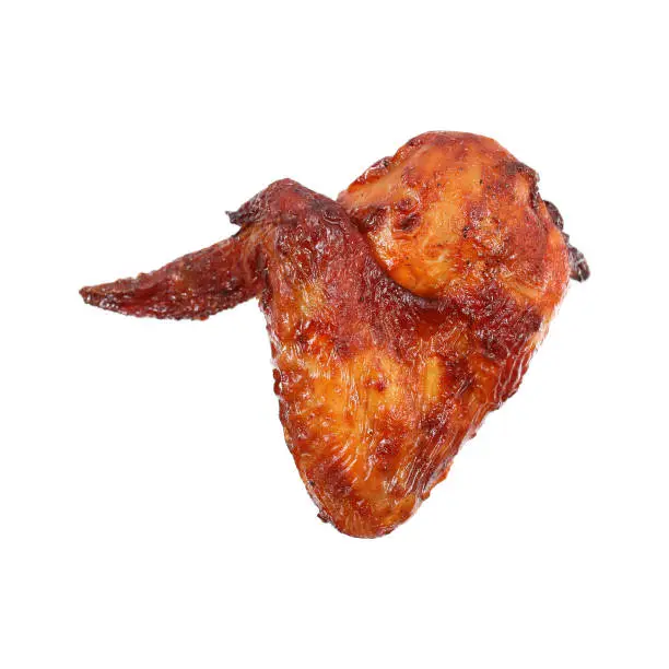 it is barbecue grilled chicken wing isolated on white.