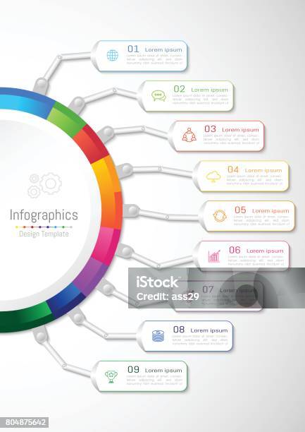 Infographic Design Elements For Your Business With 9 Options Parts Steps Or Processes Vector Illustration Stock Illustration - Download Image Now