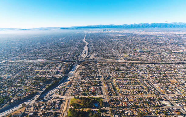 istock Aerial view of a freeway intersection in Los Angeles 804876122