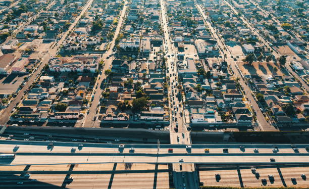 istock Aerial view of a freeway intersection in Los Angeles 804876124