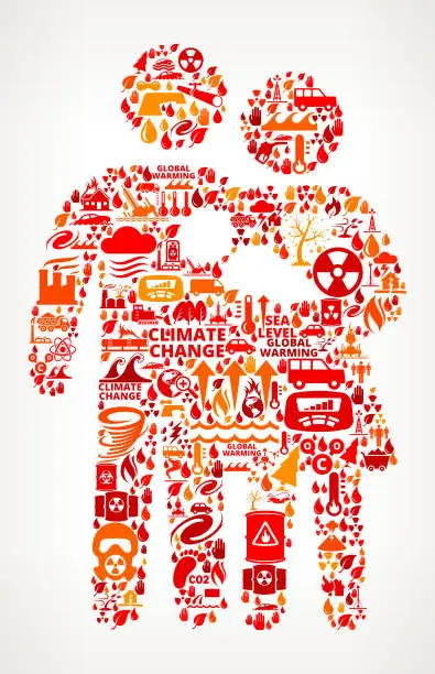 Vector illustration of Family  Global Warming Climate Change Vector Pattern
