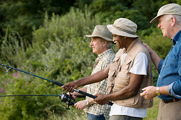 Friends Fishing Stock Photo - Download Image Now - Senior Adult