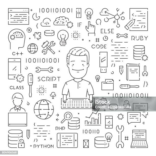 Programming Line Drawing Modern Line Web Concept For Programming Stock Illustration - Download ...