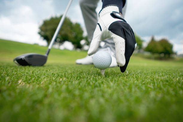 Golf player holding a golf club in golf course